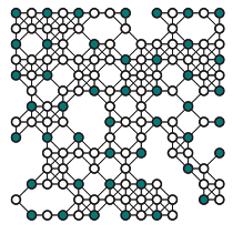 Figure 1 A graph with its maximum independent set (MIS) indicated with the green-colored nodes. Note that no two green-colored nodes are connected by an edge, which means that the set is independent. The largest such set of unconnected nodes in a graph corresponds to the MIS.