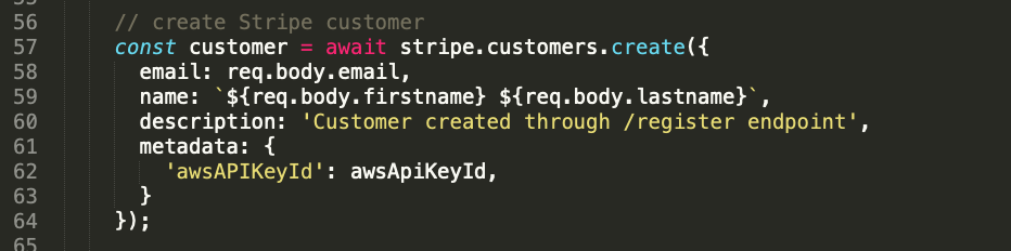 code to create a customer in Stripe