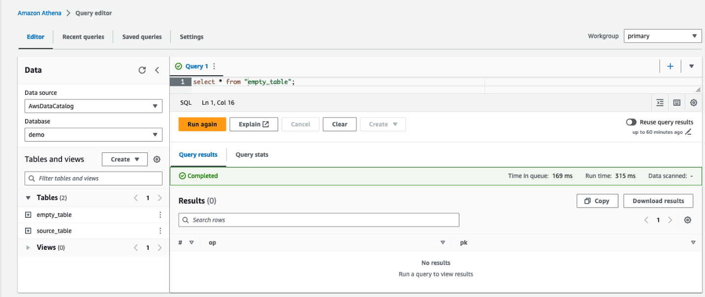 Athena output without data