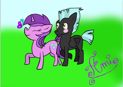 Size: 884x625 | Tagged: safe, artist:purpleloverpony, amethyst star, sparkler, thunderlane, pegasus, pony, unicorn, g4, crack shipping, female, male, mare, ship:amethystlane, shipping, stallion, straight