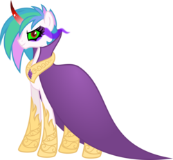 Size: 5383x4989 | Tagged: safe, artist:osipush, king sombra, princess celestia, pony, unicorn, g4, absurd resolution, alternate gender counterpart, cape, clothes, colored horn, curved horn, dark magic, female, horn, inkscape, magic, mare, red eyes, simple background, solo, sombra eyes, sombra horn, transparent background, vector