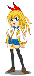 Size: 1731x3845 | Tagged: safe, artist:trungtranhaitrung, human, equestria girls, g4, barely pony related, base used, black socks, blue skirt, chitoge kirisaki, clothes, crossover, equestria girls-ified, long hair, nisekoi, open mouth, ribbon, school uniform, shoes, skirt, socks, uniform, white shirt