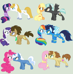 Size: 2392x2428 | Tagged: safe, artist:xxdipperkittyxx, doctor whooves, donut joe, fluttershy, pinkie pie, pokey pierce, prince blueblood, rainbow dash, rarity, soarin', thunderlane, time turner, twilight sparkle, alicorn, pony, g4, crack shipping, female, hatless, high res, male, missing accessory, next generation, ship:flutterjoe, ship:pokeypie, ship:rariwhooves, ship:soarindash, ship:thunderjack, ship:twiblood, shipping, stallion, straight, twilight sparkle (alicorn)