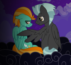 Size: 7628x6974 | Tagged: safe, artist:liv-and-b-merry, lightning dust, thunderlane, pony, g4, a better ending for lightning dust, absurd resolution, cloud, cloudy, comforting, compassion, female, male, night, sad, ship:thunderdust, shipping, stormcloud, straight, teary eyes