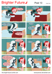 Size: 5656x8000 | Tagged: safe, artist:waveywaves, oc, oc only, oc:crosswind, oc:ruby rey, pony, comic:brighter future, absurd resolution, comic, disguise, ekg, electrocardiogram, hospital, iv, speech bubble, vector