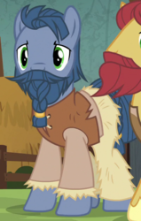 Size: 400x630 | Tagged: safe, screencap, hayrick the blue, sigurd firebeard, earth pony, pony, campfire tales, g4, my little pony: friendship is magic, background pony, beard, braided beard, clothes, cropped, facial hair, male, moustache, solo focus, stallion