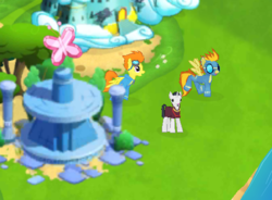 Size: 491x361 | Tagged: safe, gameloft, blaze, chancellor neighsay, spitfire, pegasus, pony, unicorn, g4, clothes, element of kindness, female, game screencap, gameloft shenanigans, goggles, harmony stones, male, mare, stallion, uniform, wonderbolts, wonderbolts uniform