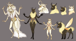 Size: 4920x2671 | Tagged: safe, artist:askbubblelee, oc, oc only, changeling, changeling queen, anthro, unguligrade anthro, anthro oc, braid, braided beard, braided ponytail, braided tail, changeling oc, changeling queen oc, curved horn, facial hair, fangs, female, holeless, horn, long hair, long mane, multiple limbs, simple background, sketch, solo, yellow changeling