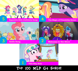 Size: 1704x1560 | Tagged: safe, artist:don2602, edit, edited screencap, screencap, adagio dazzle, applejack, aria blaze, bon bon, carrot top, cherry berry, fluttershy, golden harvest, linky, luster dawn, pinkie pie, princess cadance, queen chrysalis, rainbow dash, rarity, sassaflash, shoeshine, sonata dusk, spring melody, sprinkle medley, sweetie drops, twilight sparkle, alicorn, earth pony, pony, unicorn, a canterlot wedding, a friend in deed, equestria girls, g4, my little pony equestria girls, my little pony equestria girls: rainbow rocks, my little pony: friendship is magic, the last problem, arms in the air, clothes, crown, disguise, disguised siren, dress, eyes closed, fake cadance, garland, helping twilight win the crown, jewelry, looking at each other, looking at you, mane six, mirror, multiple characters, one eye closed, reflection, regalia, smile song, sweater, the dazzlings, the magic of friendship grows, this day aria, top 100 mlp g4 songs, twilight sparkle (alicorn), welcome to the show, wink