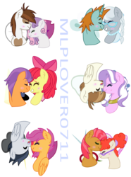 Size: 1280x1719 | Tagged: safe, artist:mlplover0711, apple bloom, babs seed, diamond tiara, featherweight, pipsqueak, rumble, scootaloo, silver spoon, snips, sweetie belle, tender taps, twist, earth pony, pony, g4, base used, blushing, couple, feathertiara, female, glasses, happy, lesbian, love, male, ship:babstwist, ship:rumbloo, ship:sweetiesqueak, ship:tenderbloom, shipping, silversnips, simple background, smiling, straight, watermark