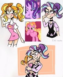 Size: 2510x3049 | Tagged: safe, artist:citi, luster dawn, starlight glimmer, human, unicorn, g4, my little pony: friendship is magic, no second prances, the last problem, boop, carrying, cute, cutie mark accessory, faic, female, glimmerposting, high res, humanized, like mother like daughter, like parent like child, luster dawn is starlight's and sunburst's daughter, mama starlight, meme, mother and child, mother and daughter, offspring, parent:starlight glimmer, parent:sunburst, parents:starburst, runs in the family, scene interpretation, screencap reference, self-boop, younger