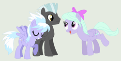 Size: 922x465 | Tagged: safe, artist:jadeharmony, cloudchaser, flitter, thunderlane, pegasus, pony, g4, female, gray background, male, mare, polyamory, ship:flitterlane, ship:thunderchaser, shipping, simple background, stallion, straight, trio