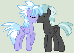 Size: 873x617 | Tagged: safe, artist:jadeharmony, cloudchaser, thunderlane, pegasus, pony, g4, duo, eyes closed, female, kiss on the lips, kissing, male, mare, missing cutie mark, raised hoof, ship:thunderchaser, shipping, stallion, straight