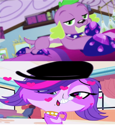 Size: 1280x1392 | Tagged: safe, artist:brandonale, edit, edited screencap, screencap, spike, spike the regular dog, dog, equestria girls, g4, my little pony equestria girls: better together, reboxing with spike!, boyfriend and girlfriend, comparison, crossover, crossover shipping, cute, female, heart, littlest pet shop, love, male, shipping, spikabetes, straight, zoe trent, zoespike