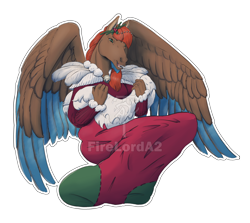 Size: 4280x3816 | Tagged: safe, artist:firelorda2, oc, oc only, pegasus, anthro, christmas, christmas stocking, holiday, secret santa, semi-realistic, simple background, solo, transparent background