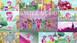 Size: 1968x1109 | Tagged: safe, edit, edited screencap, editor:quoterific, screencap, amethyst star, apple bloom, apple cobbler, applejack, aura (g4), berry punch, berryshine, bloo, bon bon, carrot top, cherry berry, cloud kicker, cotton cloudy, daisy, dinky hooves, dizzy twister, flower wishes, fluttershy, golden harvest, lemon hearts, linky, lyra heartstrings, minuette, noi, orange swirl, pinkie pie, piña colada, rainbow dash, rainbowshine, rarity, ruby pinch, sassaflash, scootaloo, sea swirl, seafoam, shoeshine, sparkler, spring melody, sprinkle medley, sunshower raindrops, sweetie belle, sweetie drops, tornado bolt, twilight sparkle, twinkleshine, earth pony, pegasus, pony, unicorn, a friend in deed, g4, my little pony: friendship is magic, season 2, apple bloom riding pinkie pie, apple family member, applejack's hat, barn, bipedal, bow, collage, cowboy hat, eyes closed, female, filly, hat, jump rope, mane six, nose in the air, open mouth, painting, pinkie pie riding applejack, ponies riding ponies, riding, self ponidox, singing, smile song, solo, teeth, text, trotting, unicorn twilight