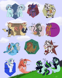 Size: 960x1200 | Tagged: safe, oc, bat pony, bison, buffalo, changedling, changeling, crystal pony, dragon, griffon, hippogriff, kirin, pony, seapony (g4), yak, zebra, bat pony oc, buffalo oc, changedling oc, changeling oc, crystal pony oc, dragon oc, griffon oc, group, hippogriff oc, kirin oc, seapony oc, yak oc, zebra oc