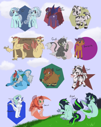 Size: 960x1200 | Tagged: safe, oc, bat pony, bison, buffalo, changedling, changeling, crystal pony, dragon, griffon, hippogriff, kirin, pony, seapony (g4), yak, zebra, bat pony oc, buffalo oc, changedling oc, changeling oc, crystal pony oc, dragon oc, griffon oc, group, hippogriff oc, kirin oc, seaponified, seapony oc, species swap, yak oc, zebra oc