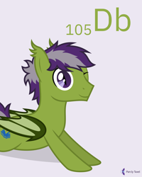 Size: 4000x5000 | Tagged: safe, artist:parclytaxel, oc, oc only, oc:grey seeking dusk, bat pony, pony, series:joycall6's periodic table, .svg available, absurd resolution, blue background, chemistry, commission, dubnium, lying down, male, one eye closed, periodic table, prone, simple background, slit pupils, smiling, solo, stallion, vector, wink