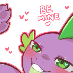 Size: 1159x1159 | Tagged: safe, artist:cold-blooded-twilight, spike, dragon, g4, blushing, dialogue, heart, simple background, smiling, solo, transparent background