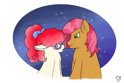 Size: 1800x1200 | Tagged: safe, artist:schumette14, babs seed, twist, g4, adult, couple, female, lesbian, love, ship:babstwist, shipping, simple background, stars, transparent background