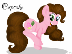 Size: 1024x768 | Tagged: safe, artist:ashley-the-muffin, oc, oc only, oc:cupcake, earth pony, pony, female, heterochromia, mare, next generation, offspring, parent:cheese sandwich, parent:pinkie pie, parents:cheesepie, simple background, solo, white background