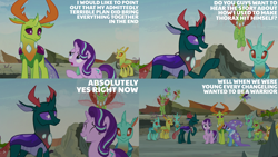 Size: 2000x1125 | Tagged: safe, edit, edited screencap, editor:quoterific, screencap, arista, clypeus, cornicle, frenulum (g4), lokiax, pharynx, soupling, starlight glimmer, thorax, trixie, changedling, changeling, pony, unicorn, g4, my little pony: friendship is magic, to change a changeling, king thorax, prince pharynx