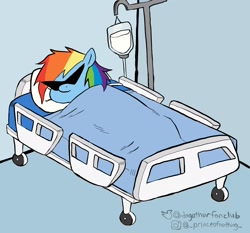 Size: 1940x1808 | Tagged: safe, artist:dagothurfanclub, rainbow dash, pegasus, pony, g4, bed, female, hospital bed, iv, solo, sunglasses