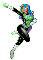 Size: 2894x4093 | Tagged: safe, artist:jackudoggy, izzy moonbow, human, g5, big breasts, breasts, busty izzy moonbow, clothes, dark skin, dc comics, eyebrows, female, green lantern, green lantern (comic), high res, humanized, jessica cruz, jewelry, moderate dark skin, plump, ring, simple background, smiling, smirk, solo, superhero, tight clothing, transparent background