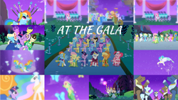 Size: 1280x720 | Tagged: safe, edit, edited screencap, editor:quoterific, screencap, amethyst star, applejack, blaze, blue moon (g4), blueberry cloud, bruce mane, carrot top, chocolate sun, derpy hooves, diamond mint, drizzle, eclair créme, fine line, fire streak, fleetfoot, fluttershy, golden harvest, high winds, lemony gem, lightning streak, linky, masquerade, maxie, merry may, north star, orange blossom, orion, parasol, perfect pace, pinkie pie, prim posy, princess celestia, rainbow dash, rainbowshine, rarity, sea swirl, seafoam, shoeshine, shooting star (g4), south pole (g4), sparkler, spring melody, sprinkle medley, star dream, star gazer, sunshower raindrops, surprise (g4), twilight sparkle, alicorn, butterfly, earth pony, pegasus, pony, unicorn, g4, my little pony: friendship is magic, season 1, the best night ever, at the gala, canterlot castle, clothes, collage, dress, female, fireworks, fluttershy's first gala dress, formal wear, gala dress, gown, male, mane six, mare, pinkie pie's first gala dress, rainbow dash's first gala dress, rarity's first gala dress, singing, stallion, unicorn twilight, uniform, wonderbolts, wonderbolts uniform