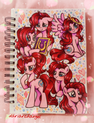 Size: 2268x2968 | Tagged: safe, artist:dariarchangel, part of a set, oc, oc only, oc:ruby shine, alicorn, pony, unicorn, g4, adorable face, alicorn oc, alicorn wings, blue eyes, blushing, book, bust, commission, crown, crying, cute, cute face, cute smile, doodle page, emoji, female, female oc, floppy ears, folded wings, friendship journal, gem, heart, heart eyes, high ponytail, hoof on chin, horn, jewelry, lidded eyes, long hair, long mane, long tail, looking up, necklace, ocbetes, open mouth, open smile, photo, pink coat, pony oc, portrait, princess, princess oc, raised hoof, red hair, red mane, red tail, regalia, ruby, sitting, sketch, sketch dump, sketchbook, smiling, solo, spread wings, standing, standing on three hooves, tail, tears of joy, teary eyes, thinking, traditional art, unicorn oc, wingding eyes, wings, 🤔