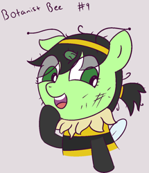 Size: 860x1000 | Tagged: safe, artist:wanda, oc, oc only, oc:filly anon, earth pony, pony, animal costume, bee costume, botanist, cactus, clothes, costume, female, filly, foal