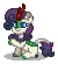 Size: 200x220 | Tagged: safe, oc, oc only, oc:opal gleam, dracony, dragon, hybrid, kirin, pony, pony town, g4, blue eyes, blue hair, blue mane, blue tail, digital art, dracony oc, female, gradient hair, gradient mane, gradient tail, green scales, horn, interspecies offspring, kirin oc, offspring, parent:rarity, parent:spike, parents:sparity, pixel art, purple hair, purple mane, purple tail, raised hoof, scales, simple background, sitting, solo, tail, transparent background, white coat