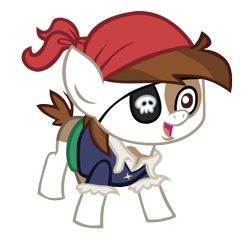 Size: 1000x988 | Tagged: safe, artist:sawkinator, pipsqueak, earth pony, pony, g4, colt, eyepatch, foal, male, open mouth, open smile, pirate costume, simple background, smiling, transparent background, vector