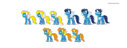 Size: 2880x1080 | Tagged: safe, blaze, soarin', surprise (g4), pegasus, pony, g4, official, leak, .svg available, clothes, concept art, female, male, mare, my little pony adventures, not spitfire, reference sheet, simple background, stallion, transparent background, uniform, vector, wonderbolts, wonderbolts uniform