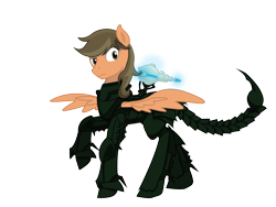 Size: 2940x2215 | Tagged: safe, artist:geekladd, oc, oc only, oc:colonel autumn leaf, pegasus, pony, fallout equestria, armor, blaster, enclave, enclave armor, male, raised hoof, simple background, solo, stallion, transparent background