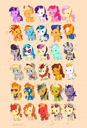 Size: 1402x2048 | Tagged: safe, artist:inkrred, applejack, autumn blaze, big macintosh, bon bon, bright mac, bulk biceps, cheese sandwich, daring do, derpy hooves, dj pon-3, flam, flash sentry, flim, fluttershy, lyra heartstrings, octavia melody, pear butter, pinkie pie, rainbow dash, rarity, shining armor, spitfire, sunburst, sunset shimmer, sweetie drops, thorax, twilight sparkle, vinyl scratch, zecora, alicorn, bat pony, changedling, changeling, earth pony, kirin, pegasus, pony, unicorn, zebra, g4, brothers, chibi, clothes, female, flim flam brothers, horn, king thorax, mailmare, male, mane six, mare, necktie, night guard, siblings, spitfire's tie, stallion, sunglasses, twilight sparkle (alicorn), uniform, wonderbolts dress uniform, wonderbolts uniform