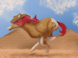 Size: 2160x1620 | Tagged: safe, artist:lordlyric, oc, oc only, oc:maple lasso, earth pony, pony, g4, country, countryside, desert, female, lineless, outdoors, painting, running, solo