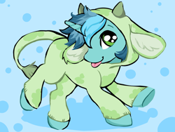 Size: 2400x1800 | Tagged: safe, artist:onc3l3rphobix, oc, oc only, oc:minty breeze, pony, unicorn, abstract background, clothes, costume, horn, kigurumi, male, onesie, solo, stallion