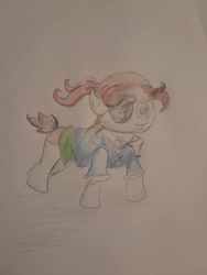 Size: 480x640 | Tagged: safe, artist:joey012, derpibooru exclusive, pipsqueak, mlp fim's fourteenth anniversary, g4, colored pencil drawing, eyepatch, nightmare night, pencil, pencil drawing, simple background, solo, traditional art