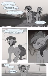 Size: 2205x3584 | Tagged: safe, artist:devi_shade, pinkie pie, rainbow dash, earth pony, pegasus, pony, g4, ..., beach, beach umbrella, black and white, comic, dialogue, duo, facial markings, female, grayscale, mare, monochrome, ocean, speech bubble, sweat, water