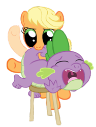 Size: 503x667 | Tagged: safe, artist:sternymares, applejack, spike, dragon, earth pony, pony, g4, abuse, baby, baby dragon, discipline, duo, go to sleep garble, punishment, shitposting, spanking, spikeabuse, stool