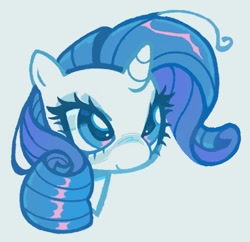 Size: 1203x1164 | Tagged: safe, artist:onionpwder, rarity, pony, unicorn, g4, alternate mane color, big eyes, blue blush, blue eyes, blue eyeshadow, blue mane, blue pupils, bluescale, blush scribble, blushing, bust, colored eyelashes, colored pupils, eyeshadow, female, horn, makeup, mare, monochrome, portrait, ringlets, shiny eyes, shiny mane, simple background, small horn, smiling, solo, three quarter view, unicorn horn, white background, white coat