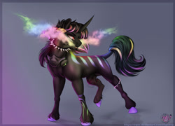 Size: 1280x922 | Tagged: safe, artist:charlotte38, oc, oc only, pony, unicorn, collar, horn, male, nudity, sheath, solo, spiked collar, stallion