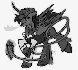 Size: 1510x1353 | Tagged: safe, artist:aalik, oc, alicorn, pony, black and white, boots, cowboy, cowboy boots, cowboy hat, grayscale, hat, lasso, monochrome, rope, scar, shoes, smoking, wings