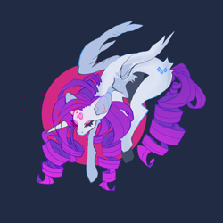 Size: 1134x1134 | Tagged: safe, artist:cutesykill, rarity, alicorn, pony, g4, alicornified, big ears, blood, circle background, colored pinnae, concave belly, cut horn, eyes closed, female, gradient mane, gradient tail, horn, horn removal, leg fluff, long legs, long mane, long tail, mare, no mouth, partially open wings, purple mane, purple tail, race swap, raricorn, ringlets, slender, solo, tail, thick eyelashes, thin, thin wings, three quarter view, unicorn horn, white coat, wings