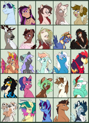 Size: 6900x9600 | Tagged: oc name needed, safe, artist:chub-wub, part of a set, oc, oc only, oc:arigaa, oc:bed head, oc:casimir, oc:cloudy glow, oc:doodles, oc:dorm pony, oc:fjord, oc:fleurbelle, oc:minerva, oc:mochii madness, oc:moonlotus, oc:nova skylark, oc:omega, oc:orbit, oc:pandora, oc:piercing cry, oc:pone, oc:ribbi, oc:sandstorm, oc:stella artist, oc:tart cherry, oc:violet dream, alicorn, caribou, deer, deer pony, draconequus, earth pony, frog, frog pony, griffon, hybrid, kirin, original species, pegasus, peryton, pony, reindeer, unicorn, g4, absurd resolution, alicorn oc, antlers, back scar, bags under eyes, bald face, band-aid, band-aid on nose, bandana, bangs, beak, beanie, beige coat, beige fur, big ears, big grin, black fur, black sclera, black tongue, blaze (coat marking), blue body, blue coat, blue eyes, blue fur, blue hair, blue mane, blue wingtips, body scar, bow, braid, braided ponytail, brown coat, brown eyes, brown mane, brown wingtips, bust, chest fluff, chest marking, choker, cigarette, clothes, coat, coat markings, colored antlers, colored ear fluff, colored ears, colored eartips, colored eyebrows, colored head, colored horn, colored horns, colored nose, colored pinnae, colored sclera, colored sketch, colored tongue, colored wings, colored wingtips, countershading, cream coat, cream fur, curly mane, cyan eyes, draconequus oc, ear fluff, ear markings, ear piercing, earring, earth pony oc, exposed bone, eye markings, eyebrows, eyebrows visible through hair, eyelashes, eyeshadow, facial markings, fangs, feather, feather in hair, female, female oc, floppy ears, flower, flower in hair, flowing mane, folded wings, freckles, frown, glasses, goggles, goggles on head, gradient coat, gradient mane, gradient pinnae, gradient wings, gray coat, gray eyes, gray wings, green eyes, green mane, green sclera, green wings, griffon oc, grin, hair accessory, hair bow, hair tie, hat, hatching (technique), head fluff, heart necklace, height difference, high, holding a flag, horn, horns, industrial piercing, interspecies offspring, jewelry, kirin horn, kirin oc, leg markings, lidded eyes, light blue coat, long mane, long tongue, looking at you, looking back, magical lesbian spawn, makeup, male, male alicorn, male alicorn oc, male oc, mane accessory, mane tie, mare oc, mask, mohawk, monster, mouth hold, multicolored mane, multicolored wings, multicolored wingtips, narrowed eyes, neckerchief, necklace, nervous, next generation, nose piercing, nose ring, offspring, one eye closed, open mouth, parent:discord, parent:fluttershy, parent:spitfire, parent:tempest shadow, parents:discoshy, parents:tempestfire, partially open wings, pearl necklace, pegasus oc, physique difference, piercing, pigtails, pink coat, pink sclera, ponified, ponified oc, ponysona, ponytail, portrait, prehensile tongue, pride, pride flag, purple coat, purple eyes, purple eyeshadow, purple mane, purple wingtips, red eyes, red mane, reindeer oc, requested art, round glasses, scar, septum piercing, sharp teeth, shiny horns, short mane, sketch, small wings, smiling, smiling at you, smoking, snip (coat marking), speedpaint available, spread wings, stallion, stallion oc, star (coat marking), sternocleidomastoid, straight mane, striped mane, stripes, tall ears, tan coat, teal eyes, teal mane, teeth, three quarter view, three toned mane, tongue out, transgender pride flag, turned head, two toned hair, two toned mane, two toned wings, two toned wingtips, unamused, unicorn horn, unicorn oc, wall of tags, wavy mane, white coat, white mane, white wings, wicks, wing markings, wing stripes, wings, wings down, wink, yellow eyes, youtube link in the description, youtube link in the source