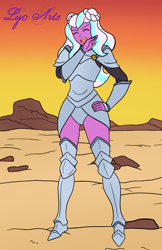 Size: 1200x1850 | Tagged: safe, alternate version, artist:linedraweer, opaline arcana, human, equestria girls, g4, g5, antagonist, armor, cackling, commission, desert, equestria girls-ified, female, g5 to equestria girls, g5 to g4, generation leap, hair bun, laughing, noblewoman's laugh, outdoors, solo, villainess, villainess laugh