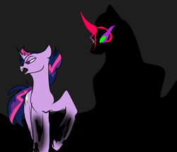 Size: 2228x1917 | Tagged: safe, artist:earth.loser, king sombra, twilight sparkle, umbrum, unicorn, g4, black ooze, broken horn, colored horn, curved horn, horn, ink, sombra eyes, sombra horn