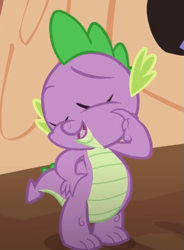 Size: 489x665 | Tagged: safe, screencap, spike, dragon, g4, it's about time, my little pony: friendship is magic, season 2, cropped, cute, eyes closed, golden oaks library, male, solo, spikabetes, wingless spike